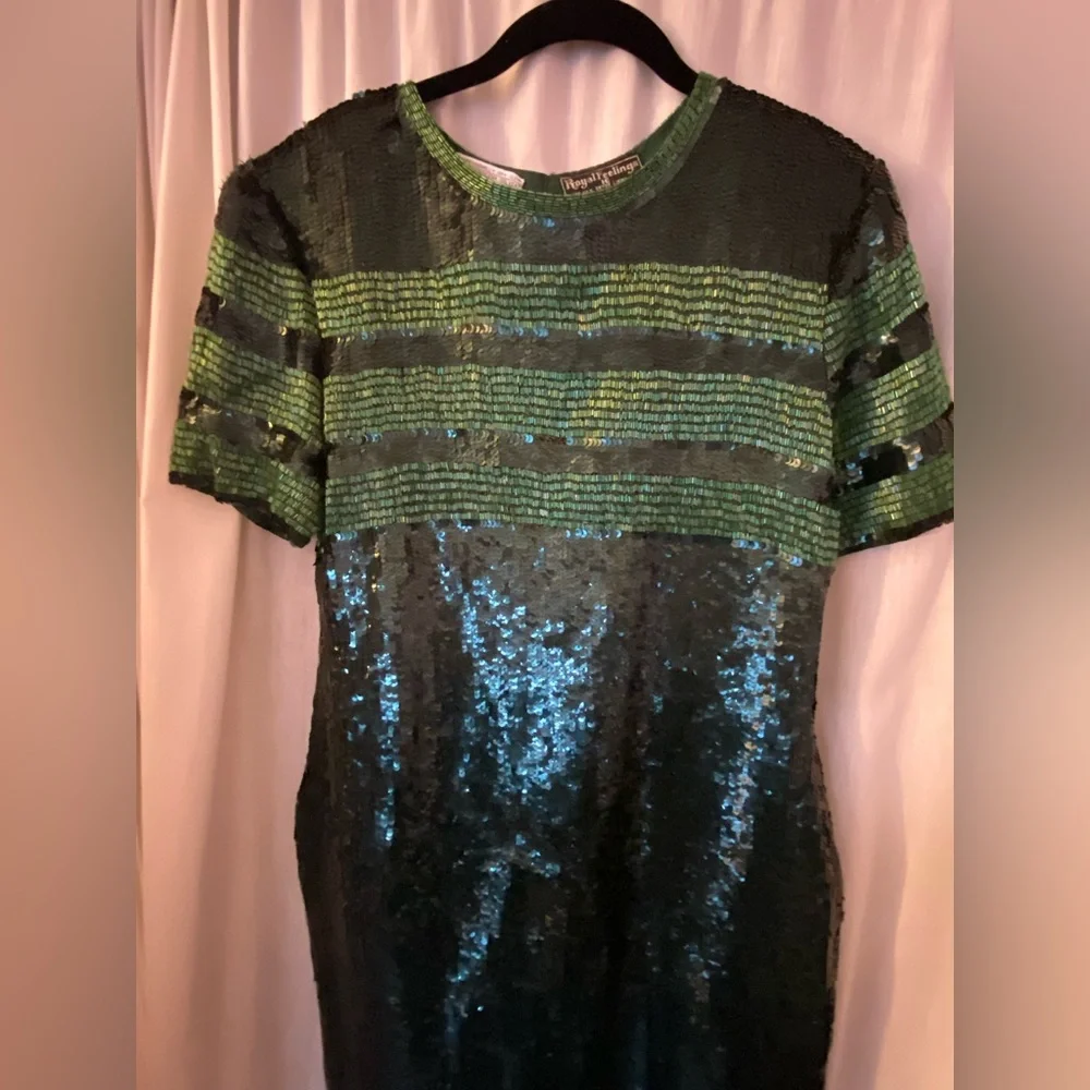 Stunning Fully Beaded & Sequined Emerald Green Mini Dress Silk - Picture 3 of 16